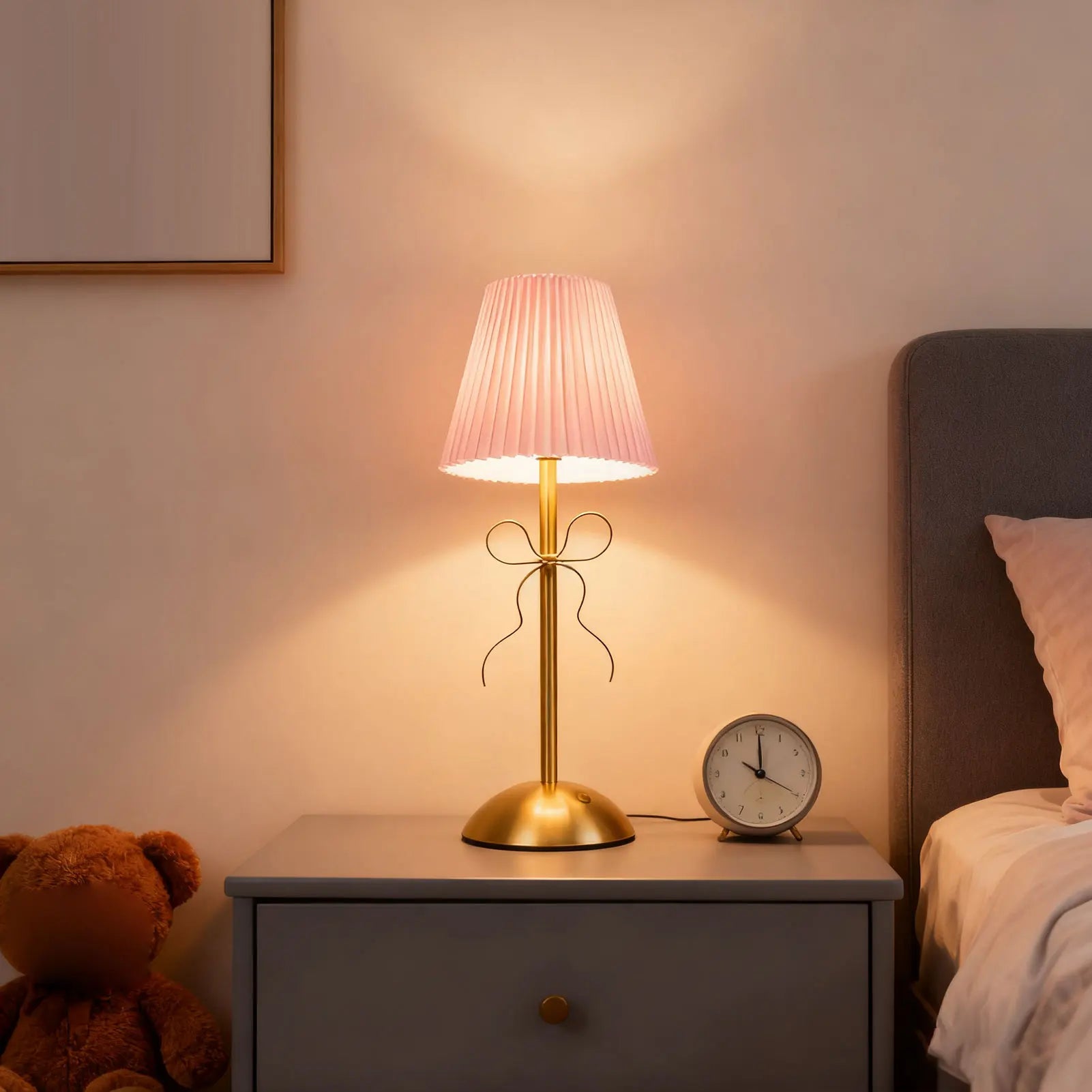 Bow Table Lamp Cute Decorative Rechargeable LED Fabric Shade Desk