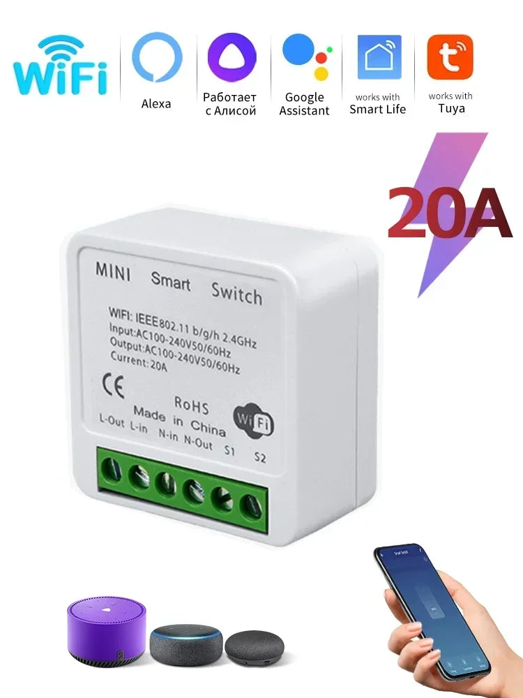 Tuya Smart WiFi Switch 16A 20A 433Mhz Receiver Breaker Smart Life App Remote Supports 2-way Control Works with Alexa Google Home Zpaxo WiFi 20A