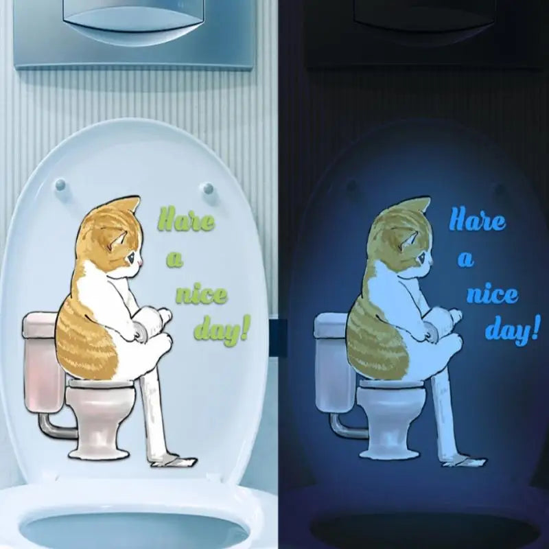 Glow in the Dark Cat Toilet Sticker – Funny Bathroom Decal