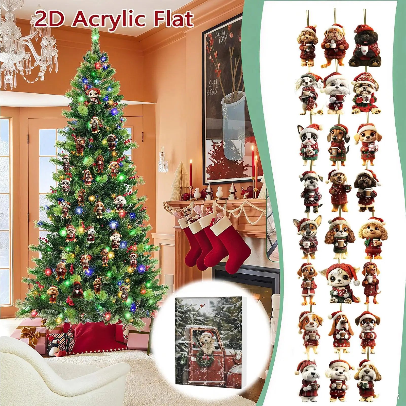 Dog Christmas Countdown Calendar 24 Days Acrylic Ornaments Drinking