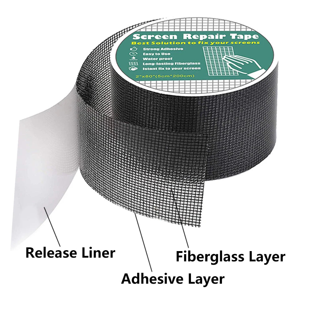 Window Screen Repair Tape Self 5*200cm Adhesive Mesh Tape Net Door Fix Patch Anti Insect Mosquito Mesh Broken Strong Repairing Zpaxo