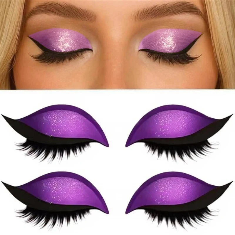 1/2 Pair Reusable Lazy Eye Shadow Eyelash Patch 2-In-1 Eyes Makeup Sticker With False Lashes &Eyeshadow Waterproof Cosmetic Tool Zpaxo 2Pairs Purple