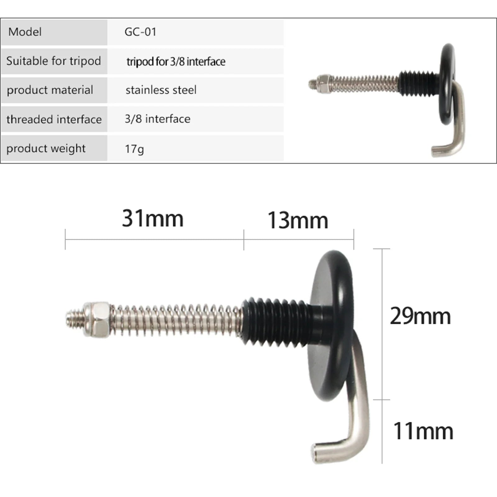 Tripod Center Shaft 3 8 Screw Gravity Stabilized Weights Hook Metal