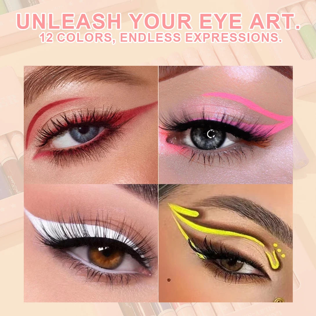 12Pcs/Set Eyeliner Pen Set, Quick-Drying, Smooth, Non-Smudging, Ultra-Fine, Long-Lasting, Non-Fading, Precise Application, Holiday Party Eyeshadow Pen Set Zpaxo