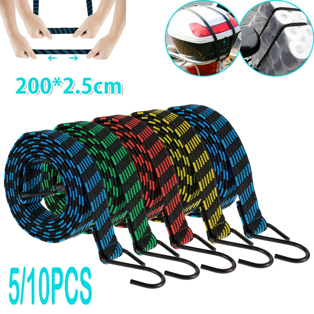 5Pcs Bungee Cords Elastic Bungees Cords with Hooks Heavy Duty Luggage Bungee Straps Anti-slip Flat Elasticity Rope for Zpaxo