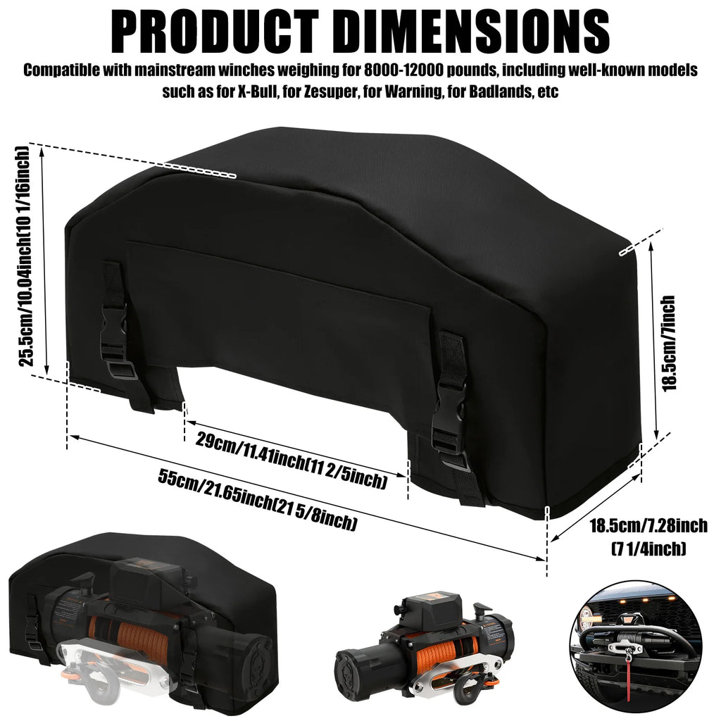 Winch Cover 8000-12000 Lbs Waterproof Oxford Fabric Universal Electric Winch Protector Heavy Duty Dustproof Case for SUV 4x4 Off Zpaxo 55x25.5x18.5cm