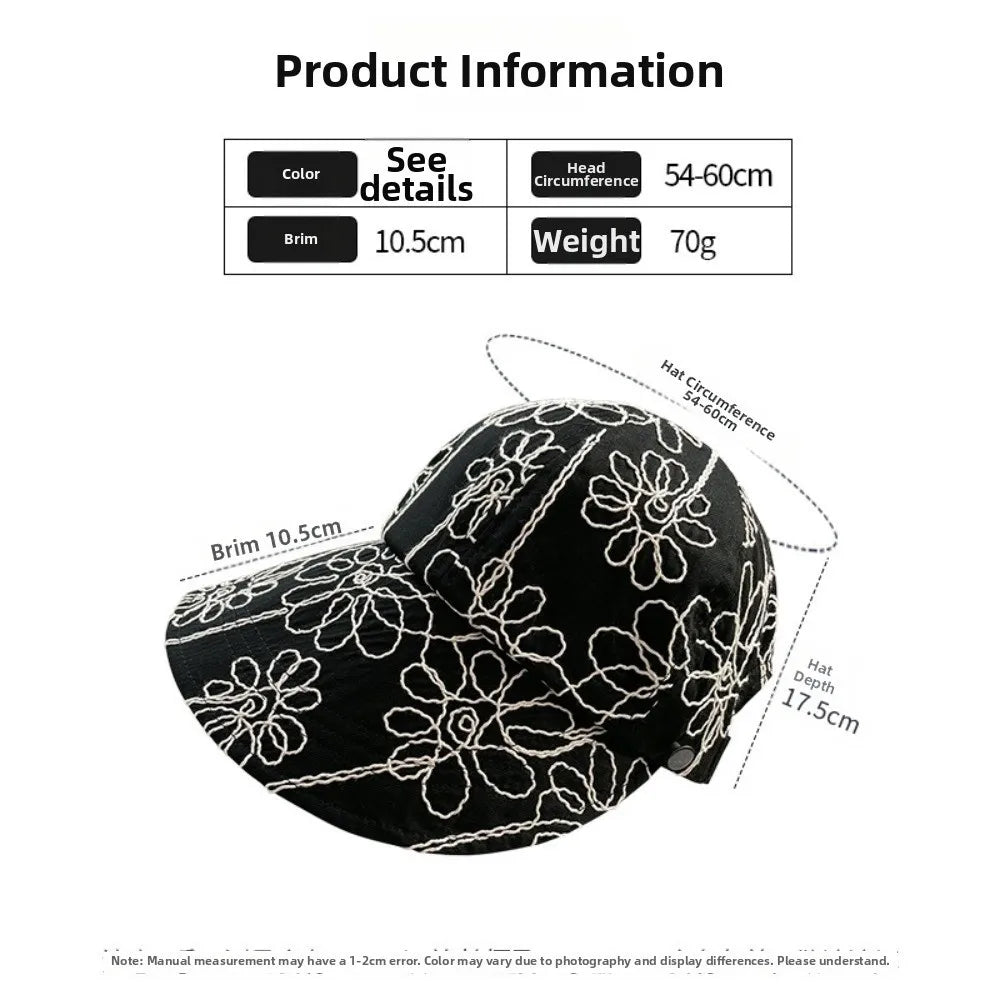 Fashion Retro Women's Bucket Hat Flower Embroidery Korean Style Sun Hat Casual Versatile Sweet Spicy British Hat For Lady Girl Zpaxo
