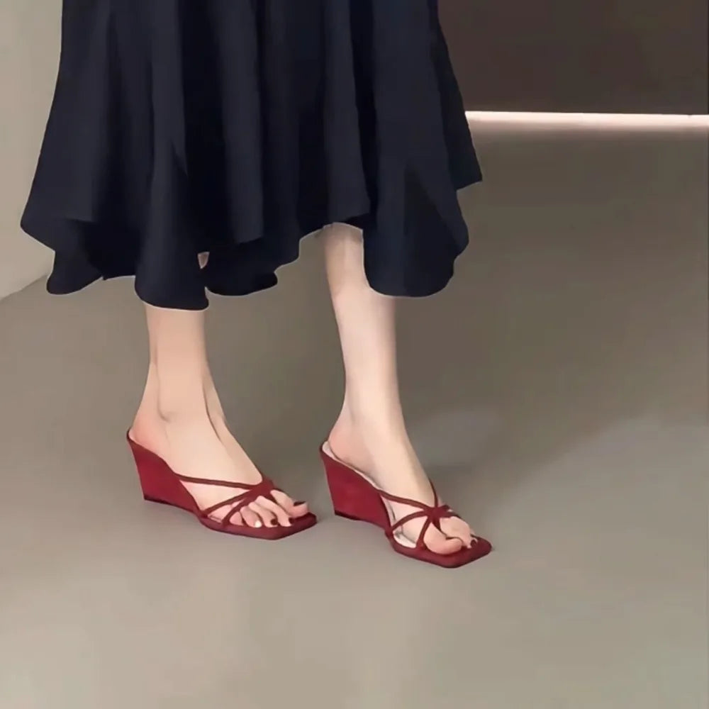 Summer Leopard Women's Fashion Wedges Heel Slippers Elegant Dress Slides Design Style Banquet Party Sandals Shoes Zpaxo