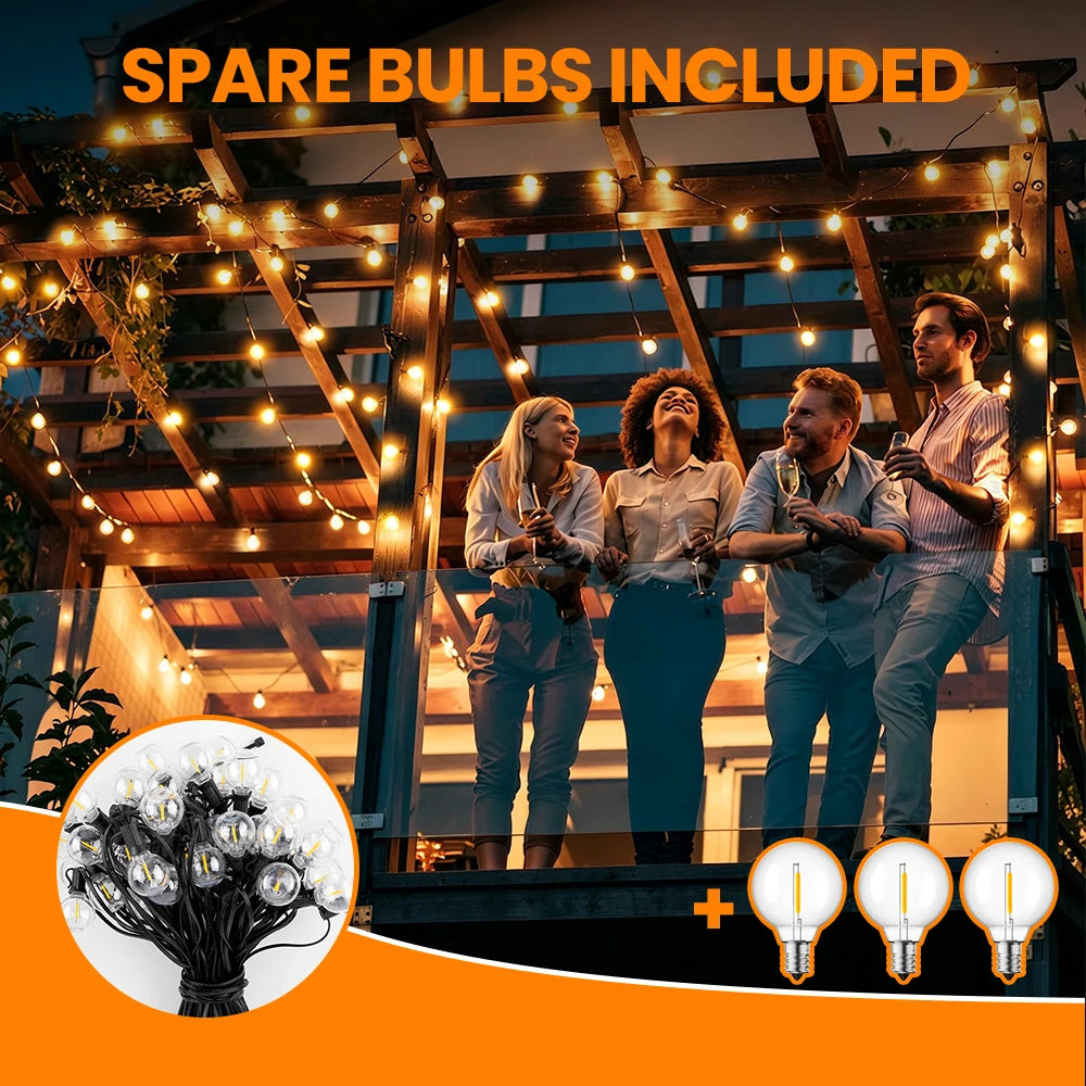 18-30M Solar String Lights Outdoor Waterproof with Remote G40 LED Shatterproof Bulbs 11 Light Modes IP65 Waterproof String Light Zpaxo