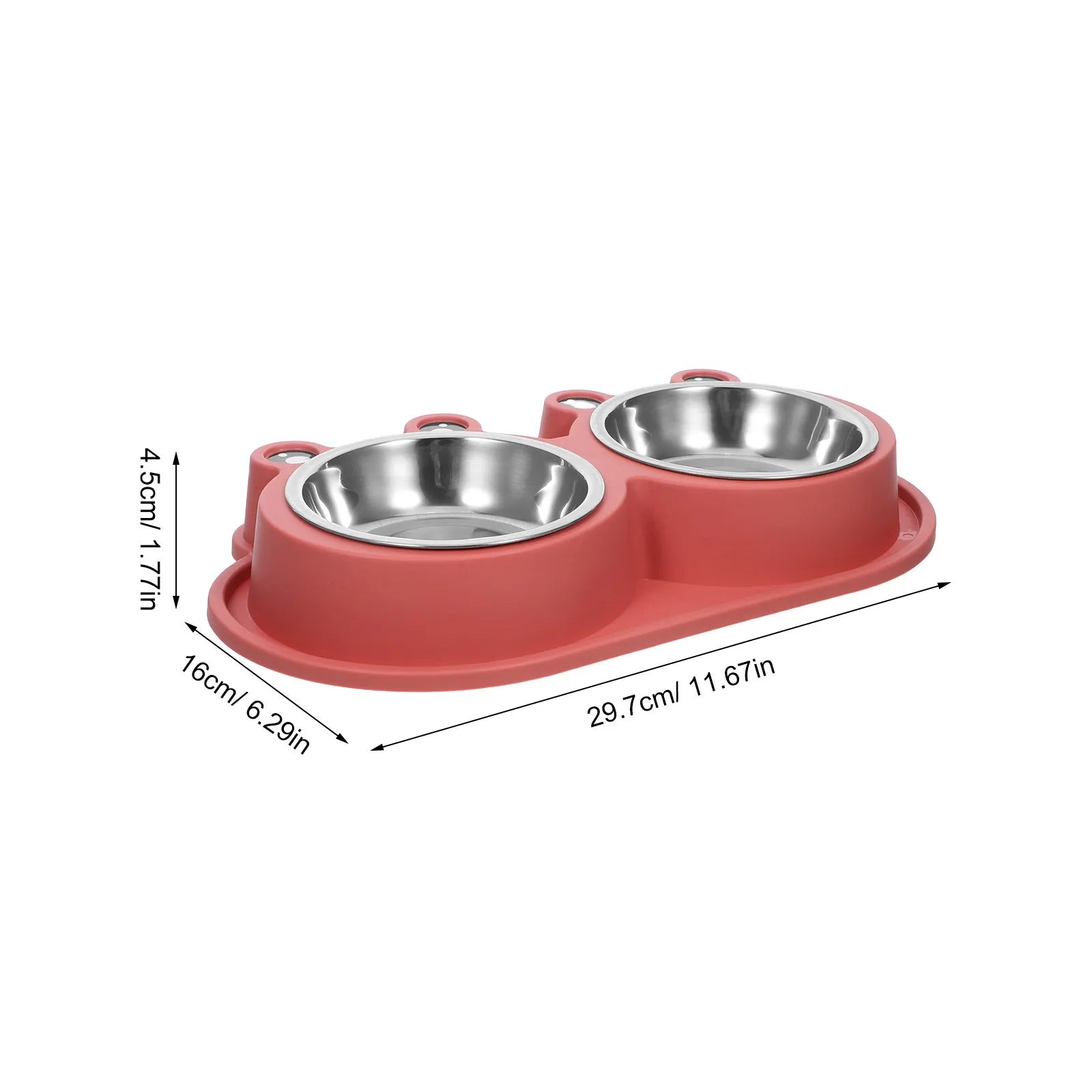 Double Pet Feeder Bowl Cats Dogs Moat Design Non-slip Base Stainless Zpaxo Red