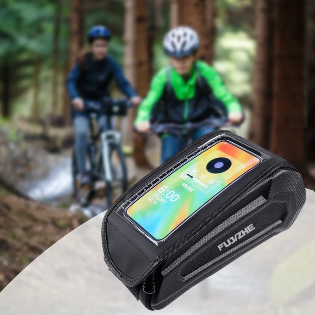 Bike Tube Bag Hard Shell Front Frame Touch Screen Phone Pouch Road