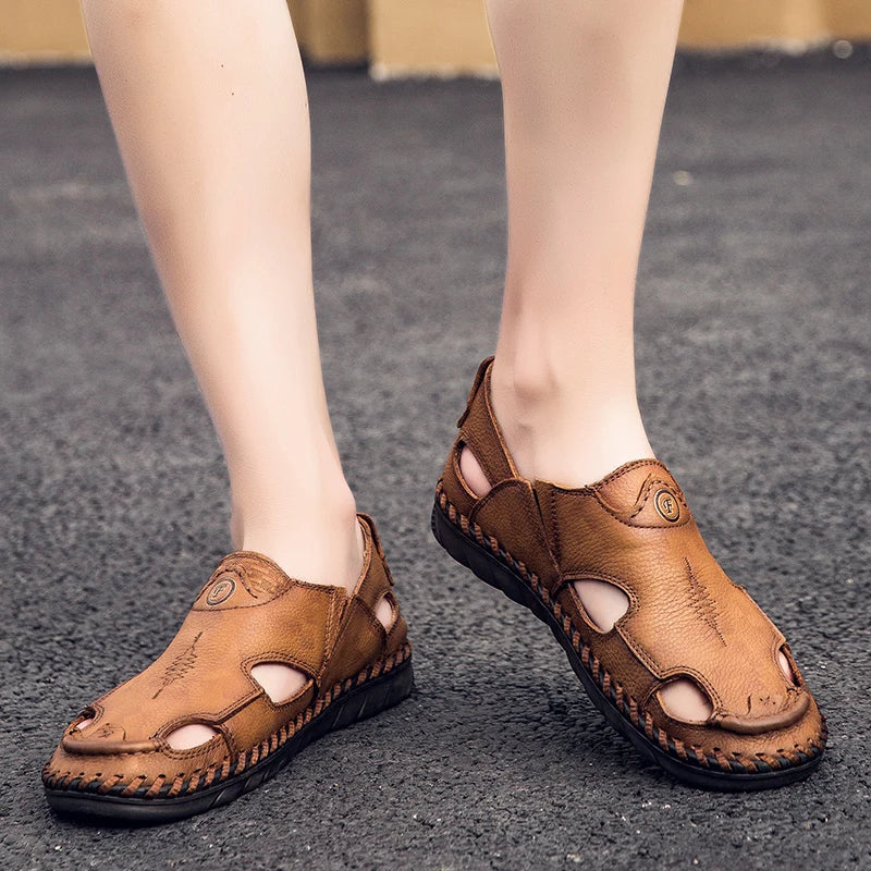Summer Men Sandals Leather Mens Casual Shoes Outdoor Beach Roman Zpaxo