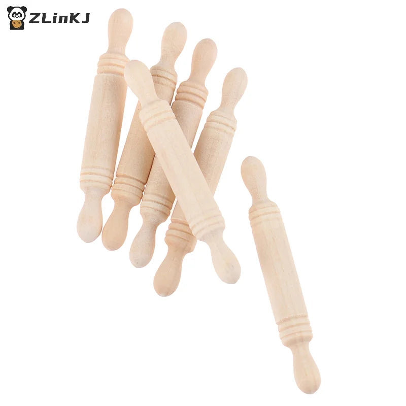 ▶6pcs/set 1:12 Dollhouse Miniatures Wood Rolling Pin Model Kitchen Accessories Zpaxo