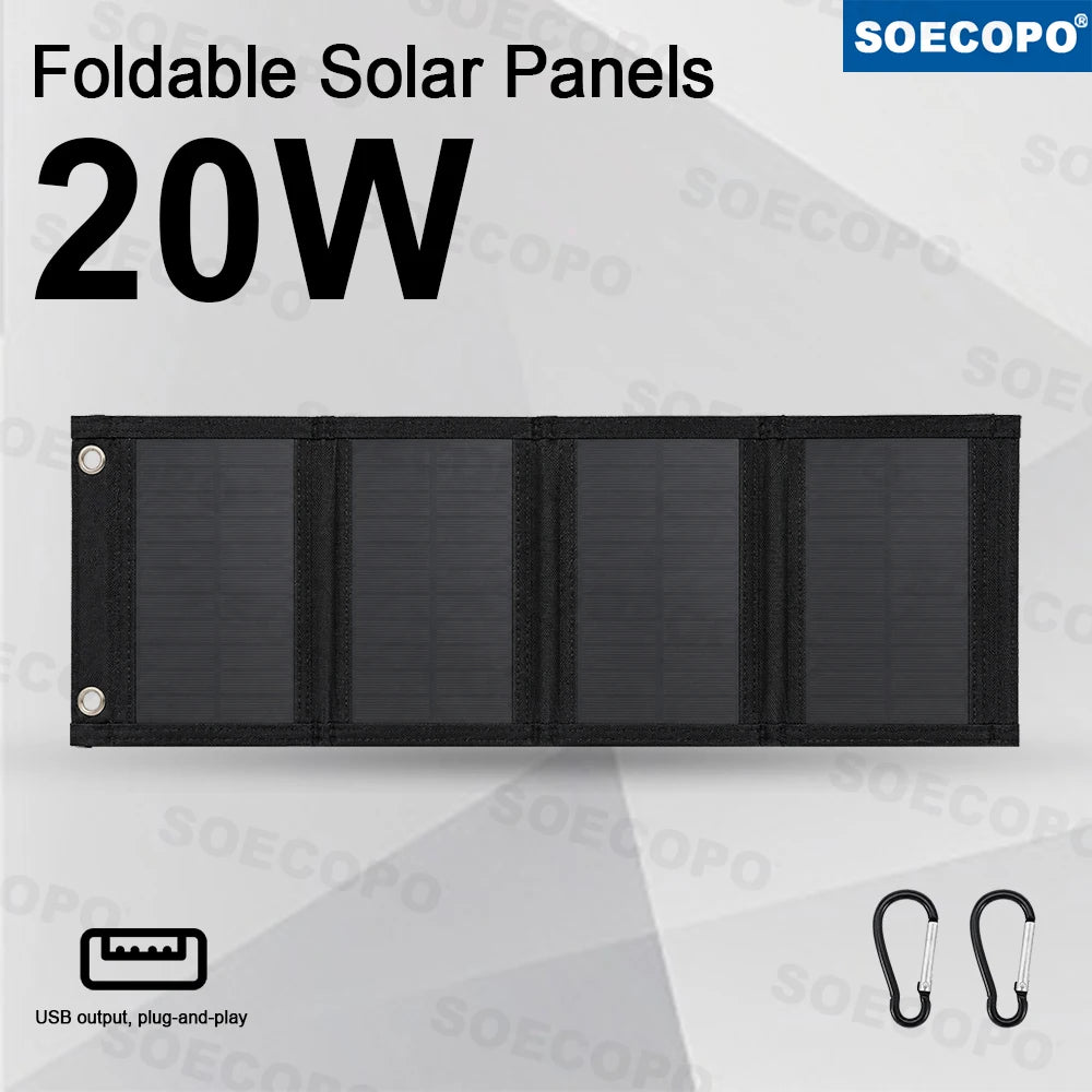 Portable 20W Foldable Solar Panel USB Charger Lightweight Solar Power Bank Charger for Backpacking Camping Outdoor Activities Zpaxo 20W