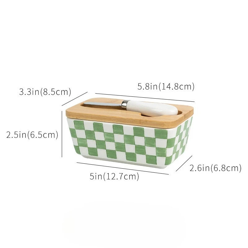 350ML Rural Style Ceramic Butter Box with Knife and Cover, American Household Cross-border Cheese Kitchen Storage Box Zpaxo