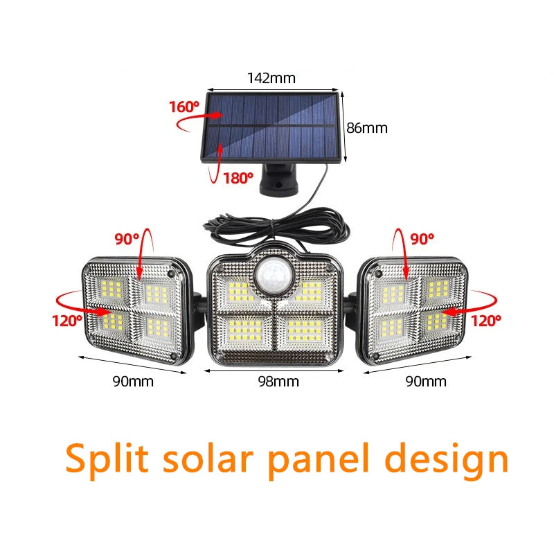 Solar 3-Head LED Outdoor Wall Lamp | Motion Sensor IP55 Solar Outdoor Wall Light Zpaxo