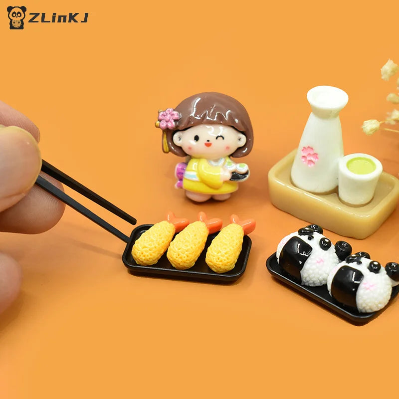 ▶1Set 1:6 Dollhouse Miniature Dinner Plate Bowl Chopsticks Tray Tableware Kitchen Model Decor Toy Doll House Accessories Zpaxo