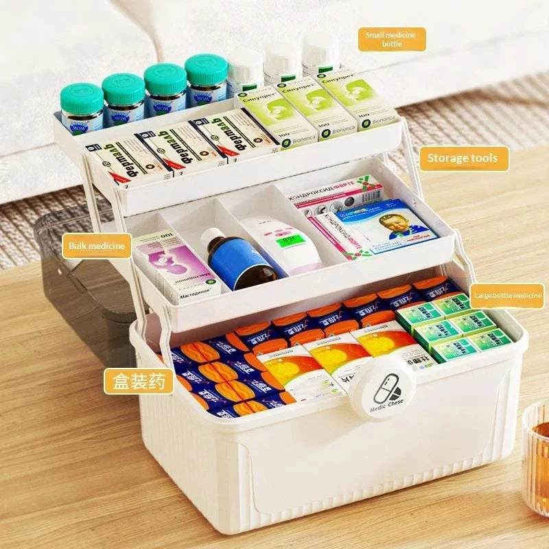3-Tier Foldable Medicine Organizer Box | Portable First Aid Storage Medicine Storage Organizer Zpaxo