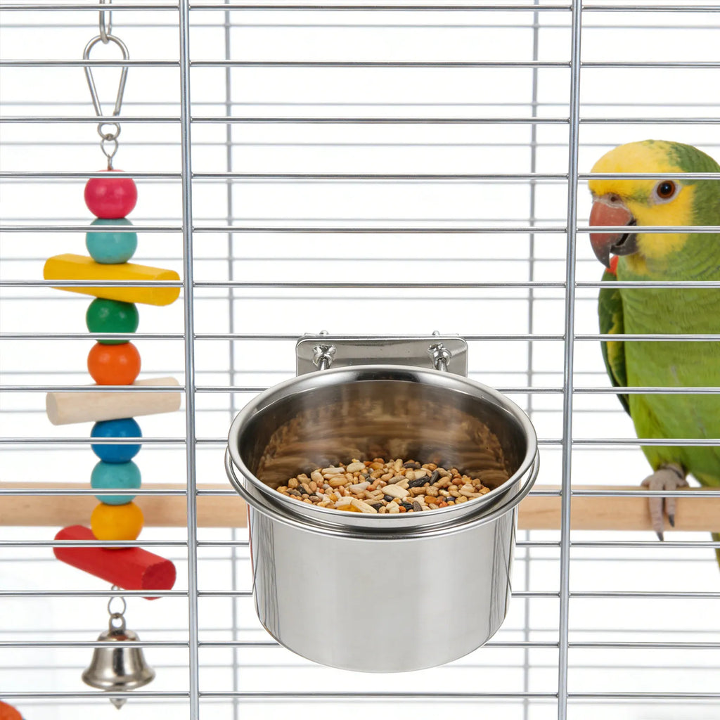 Rustproof Stainless Steel Parrot Bowl Small Pets Bird Hamster
