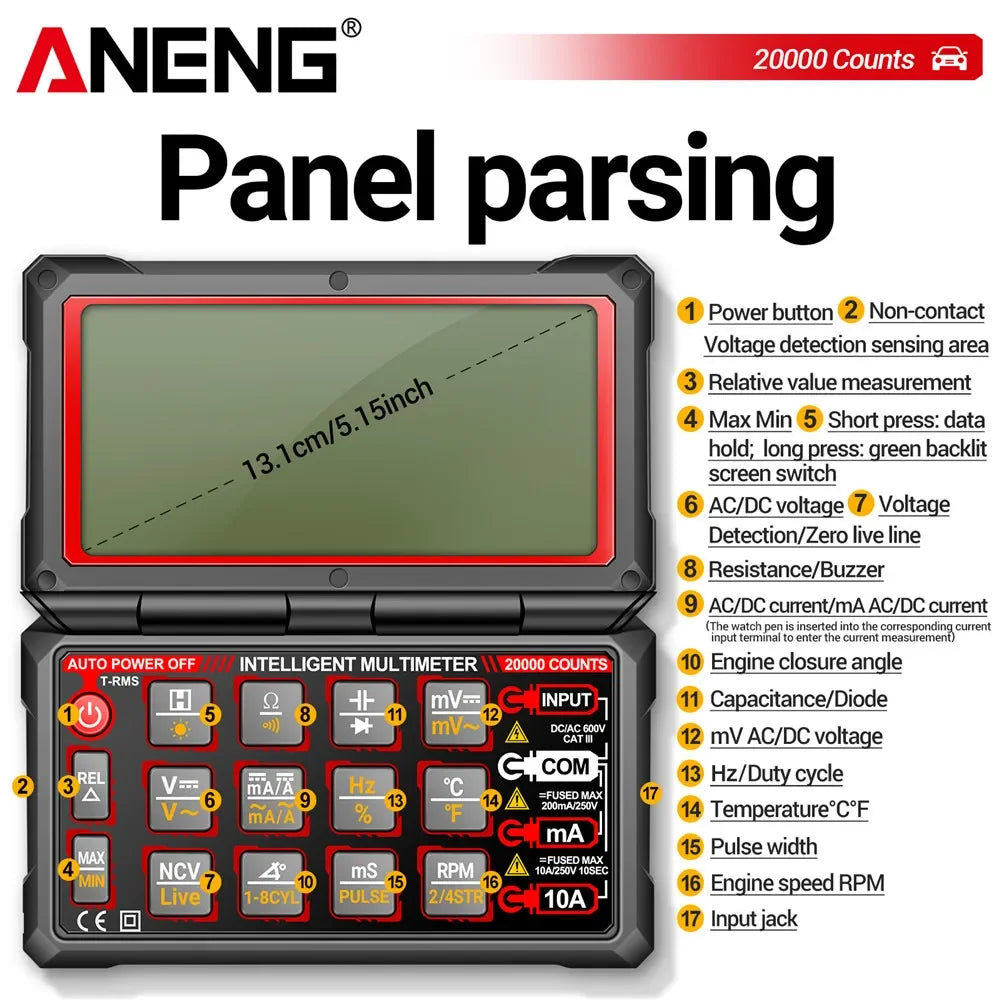 ANENG 623 Car Multimeter Voltage Current Ohm Meters Capacitance Pulse