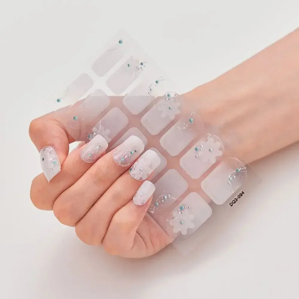 1Sheet Gel Nail Stickers Simple Glittering Polish Strips Art Zpaxo Design03