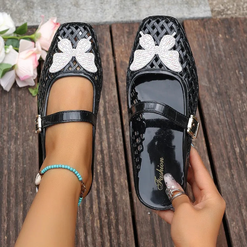 Women's Summer Weaving Breathable Comfortable Bow Embellishment Zpaxo black 38