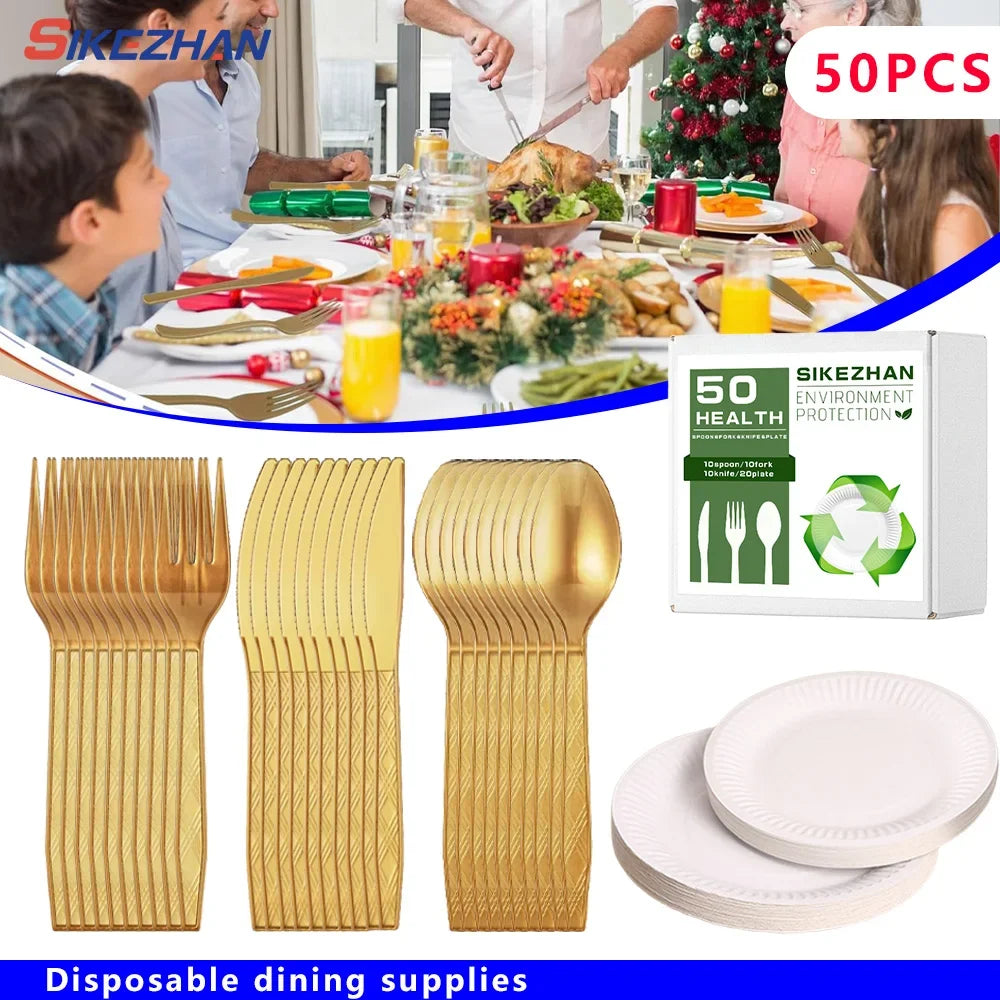 Pink Party Supplies Set Include Paper Plastic Spoons Forks Knives 9/7 Inch Disposable Dinner Dessert Plates Outdoor camping Zpaxo