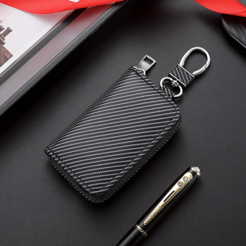 Simplicity With Keyring Mini Car Key Bag Lightweight Wear-resistant Car Key Cover Twill PU Leather Durable Zipper Key Case Women Zpaxo Black