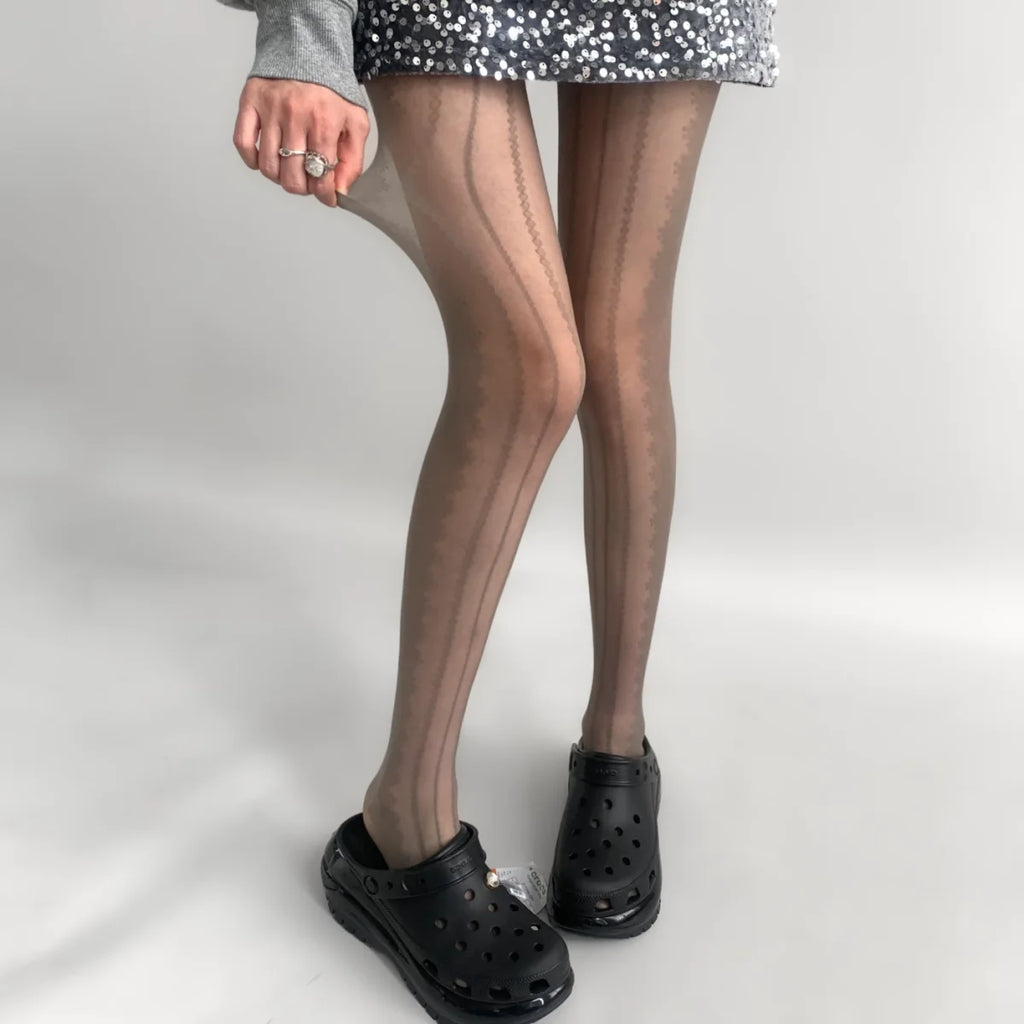 Sexy Women Pantyhose Geometric Striped Stocking Ultra-thin Summer