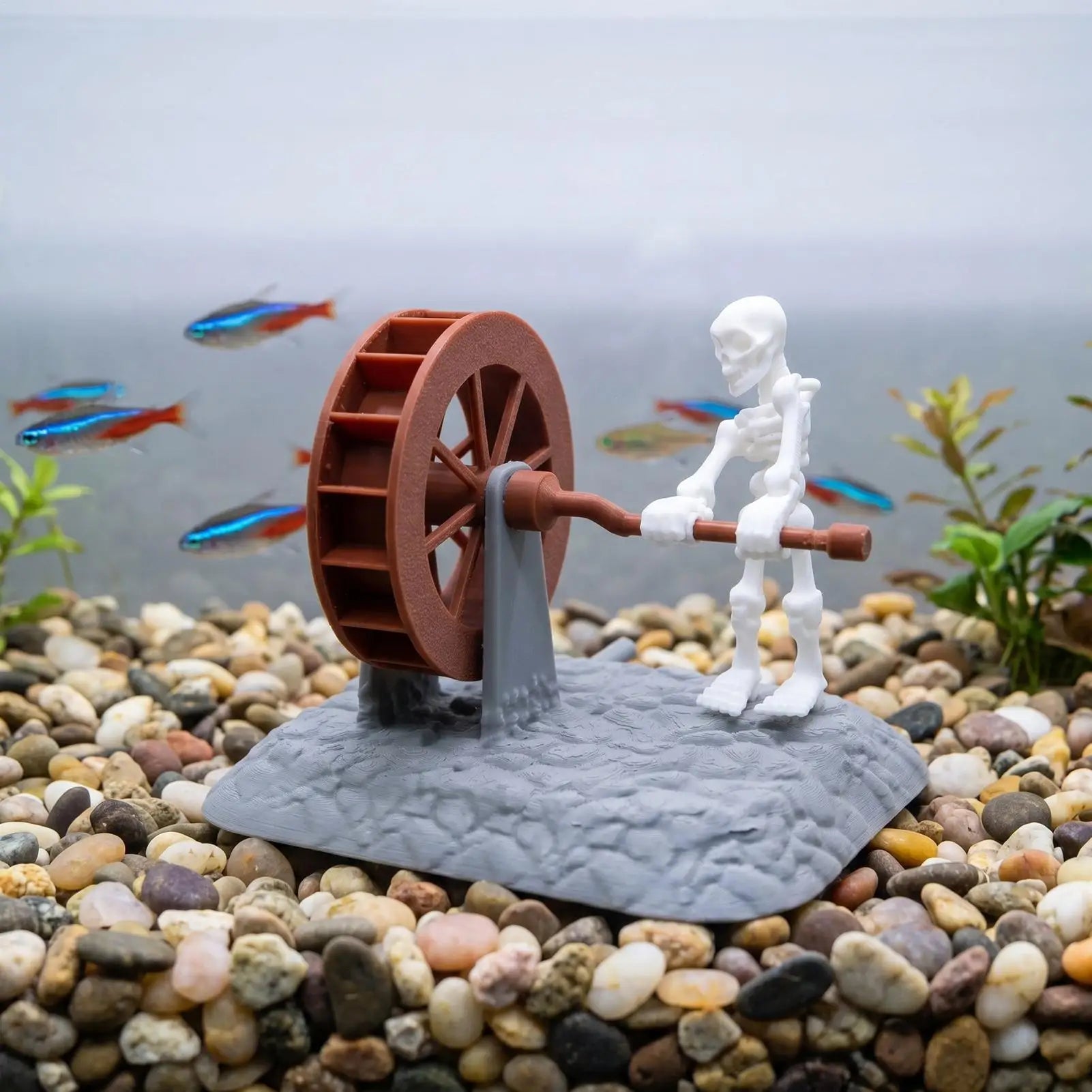 Fish Tank Decor Skeleton Rotating Water Wheel Landscape Decoration