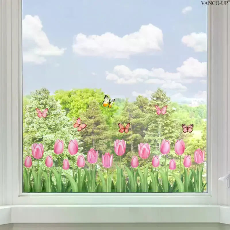 Waterproof 3D Tulip Window Sticker Static Cling Floral Decal Home Zpaxo