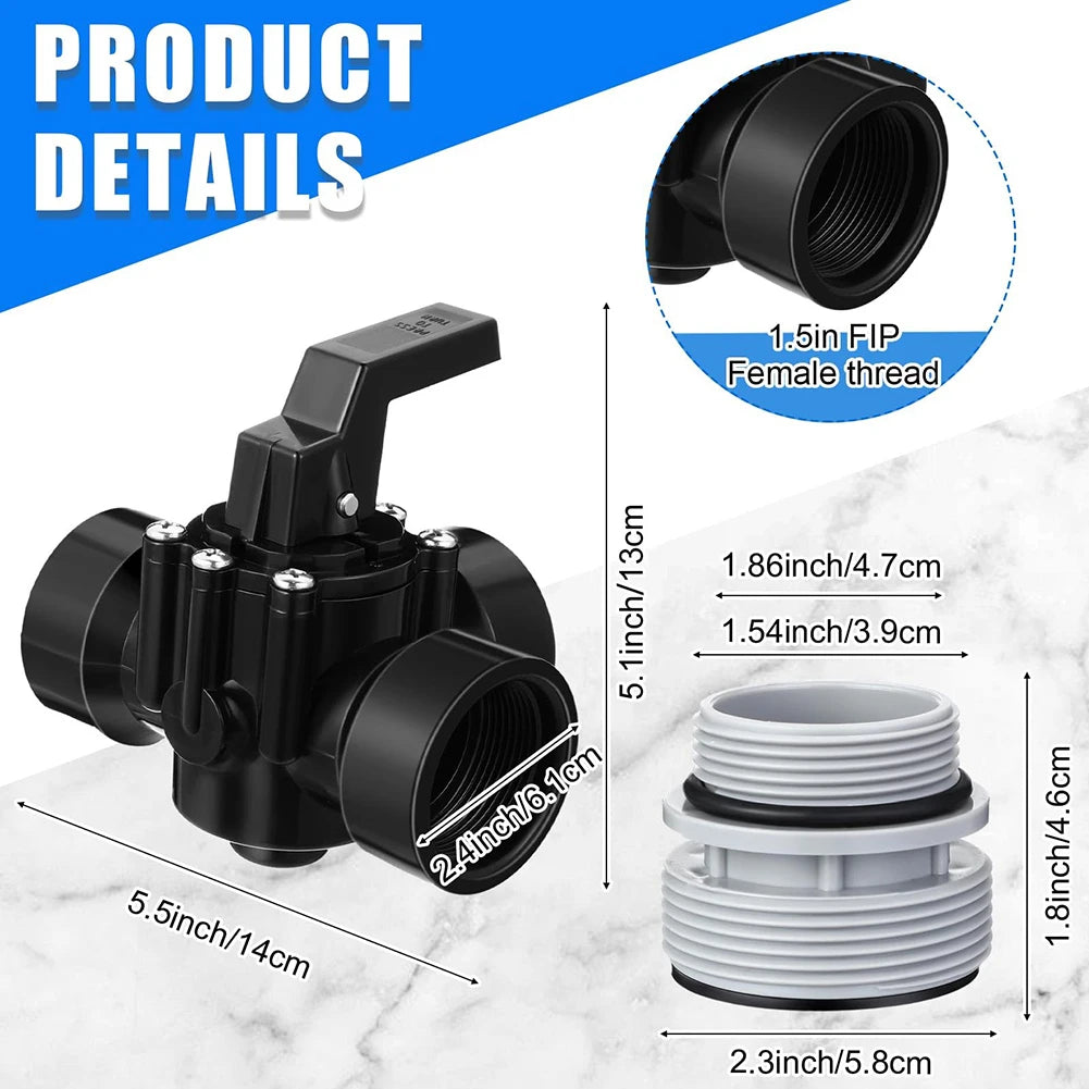 3 Way Swimming Pool Bypass Stop Function Diverter Valve Hose Adapter