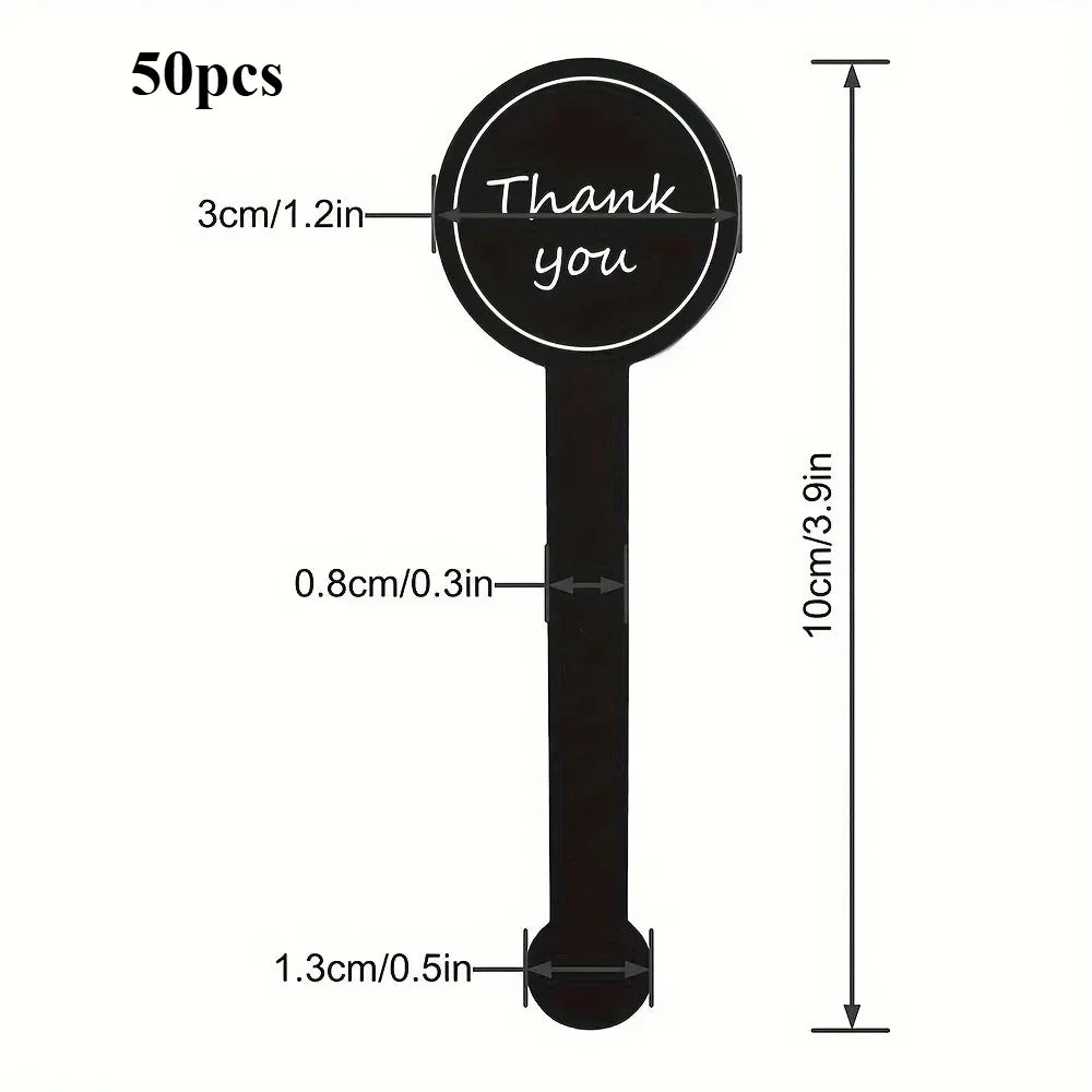 50/100/200pcs Black Thank You Long Sealing Sticker Pudding Bottle Sticker, Baking Box Label Sticker, Baking, Handicraft Products Zpaxo 50pcs