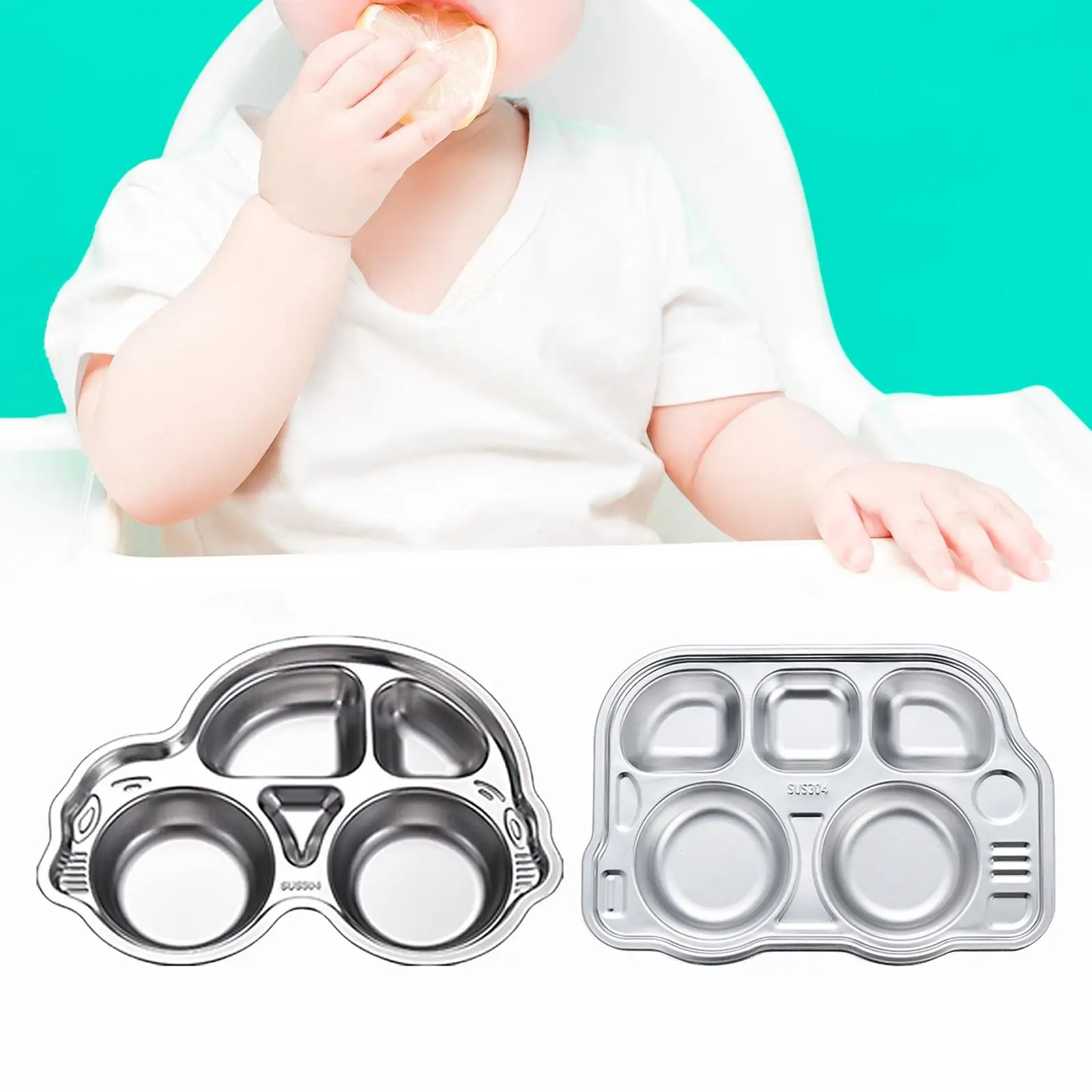 Kids Stainless Steel Divided Meal Tray | Unbreakable Compartment Plate Kids Divided Plate Zpaxo