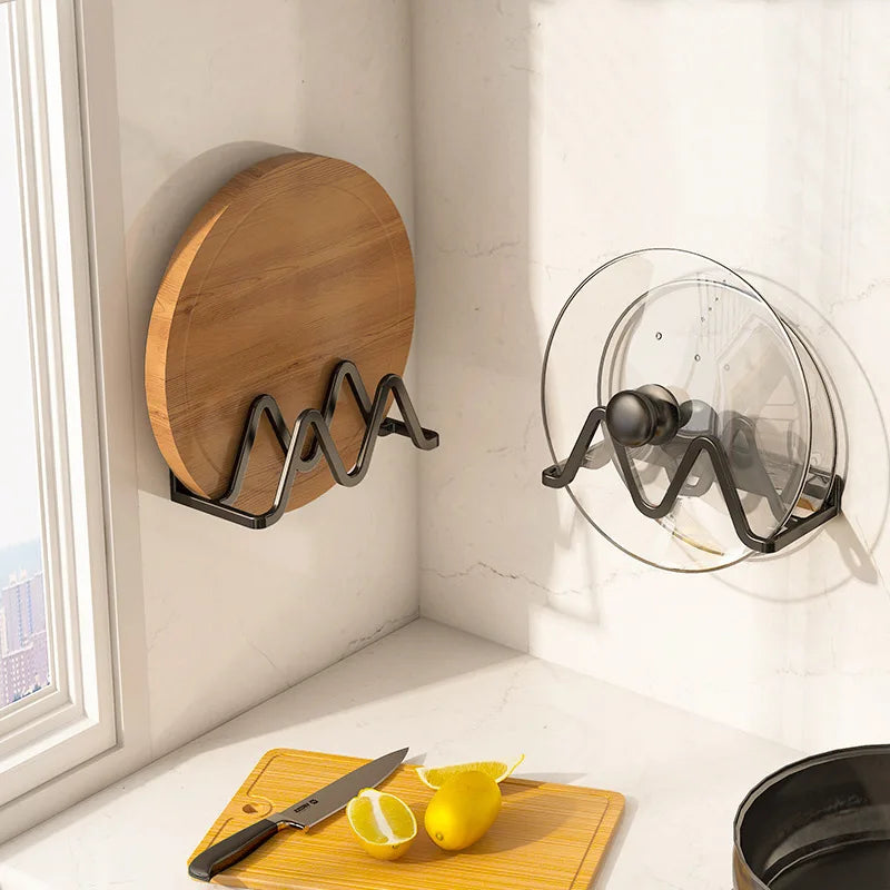 Non perforated pot cover rack wall mounted kitchen cutting board storage rack household storage pendant Zpaxo