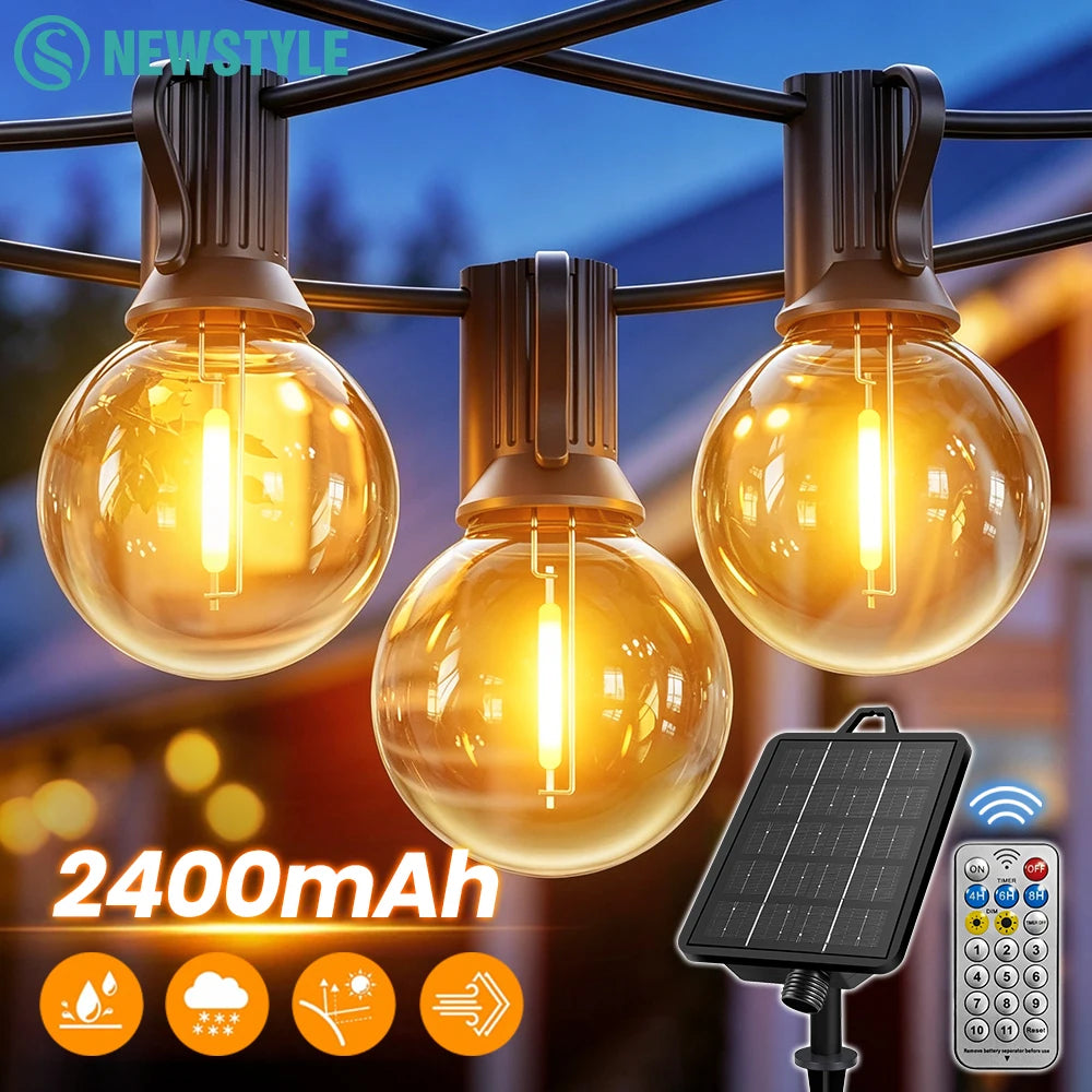 Solar G40 Outdoor String Lights with Remote 11 Light Modes 2400mAh LED IP65 Waterproof G40 Bulbs Patio Light for Garden Decor Zpaxo