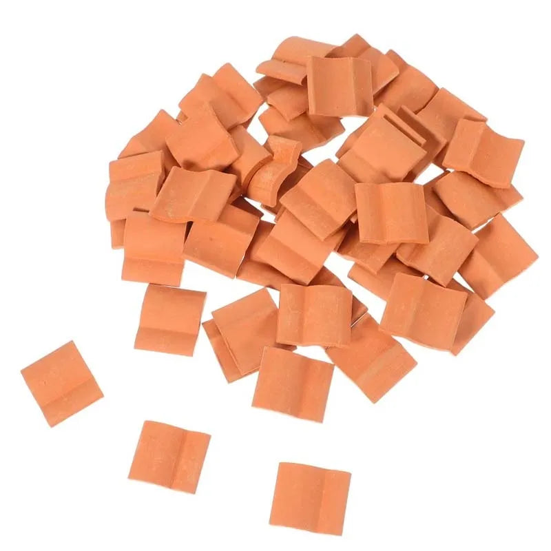 50pcs Mini Clay Red Roof Tiles – Miniature DIY Model Building Set Miniature Model Tiles Zpaxo B