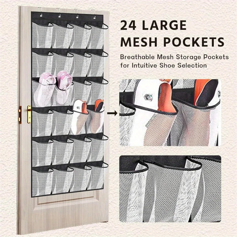Over Door Shoe Organizer 24 Large Breathable Mesh Pockets Foldable