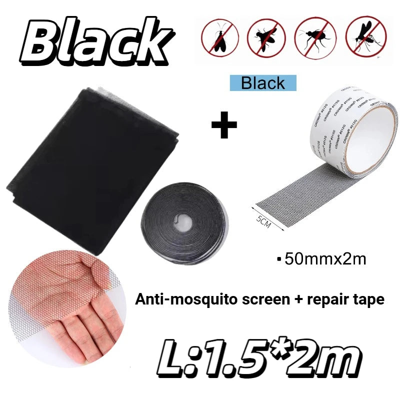 Self Adhesive Fine Mosquito Net Repair Tape Polyester Mosquito Net Window Mosquito Nets with Easy Installation Invisible Mesh Zpaxo Black-L-Tape 3pcs