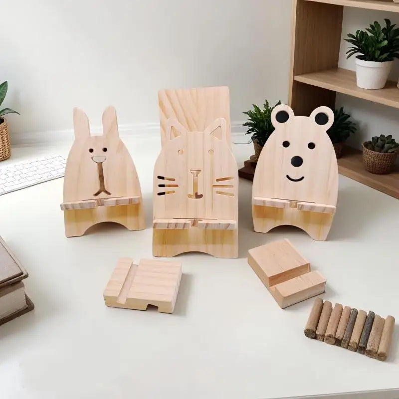 Wooden Foldable Phone Stand – Cartoon Desktop Holder