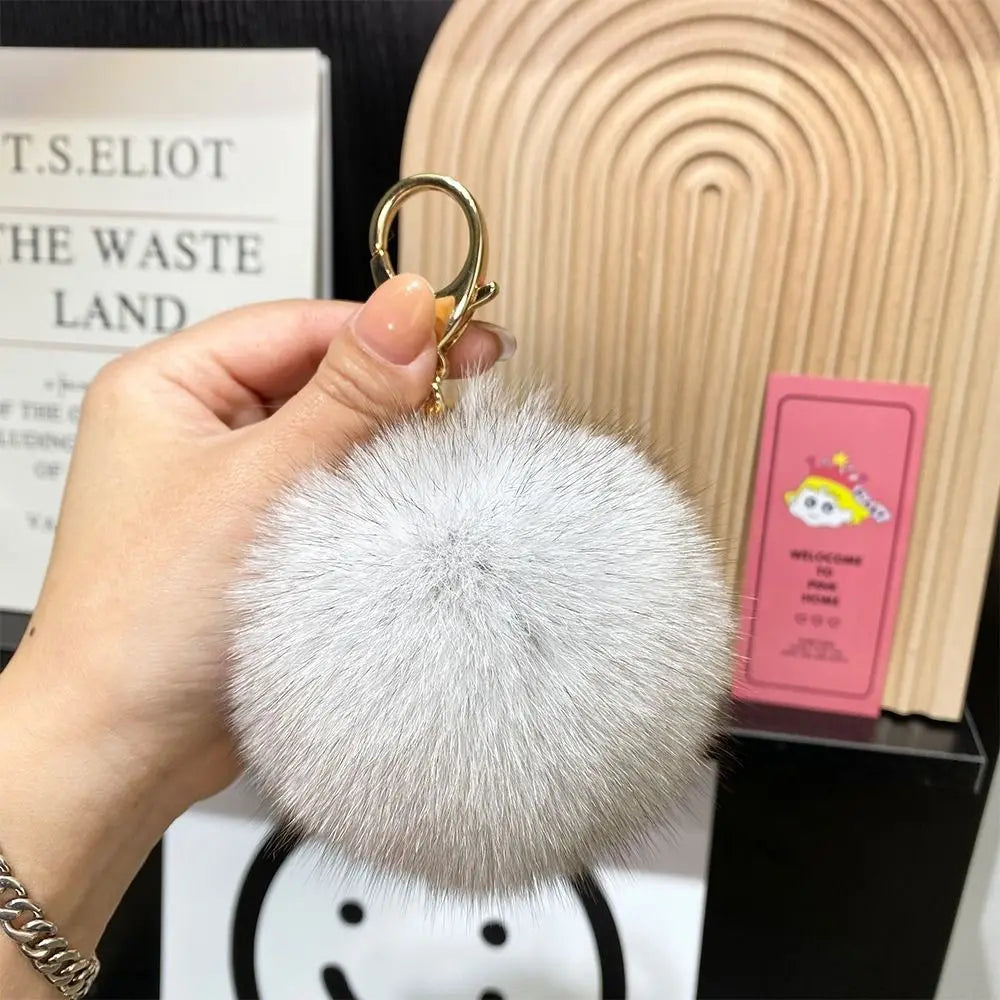Fluffy Soft Pompom Ball Keychain Bag Ornament Hanging Decoration Fur Ball Keyring Backpack Bag Charm Fur Pendant Jewelry Gifts Zpaxo Silver