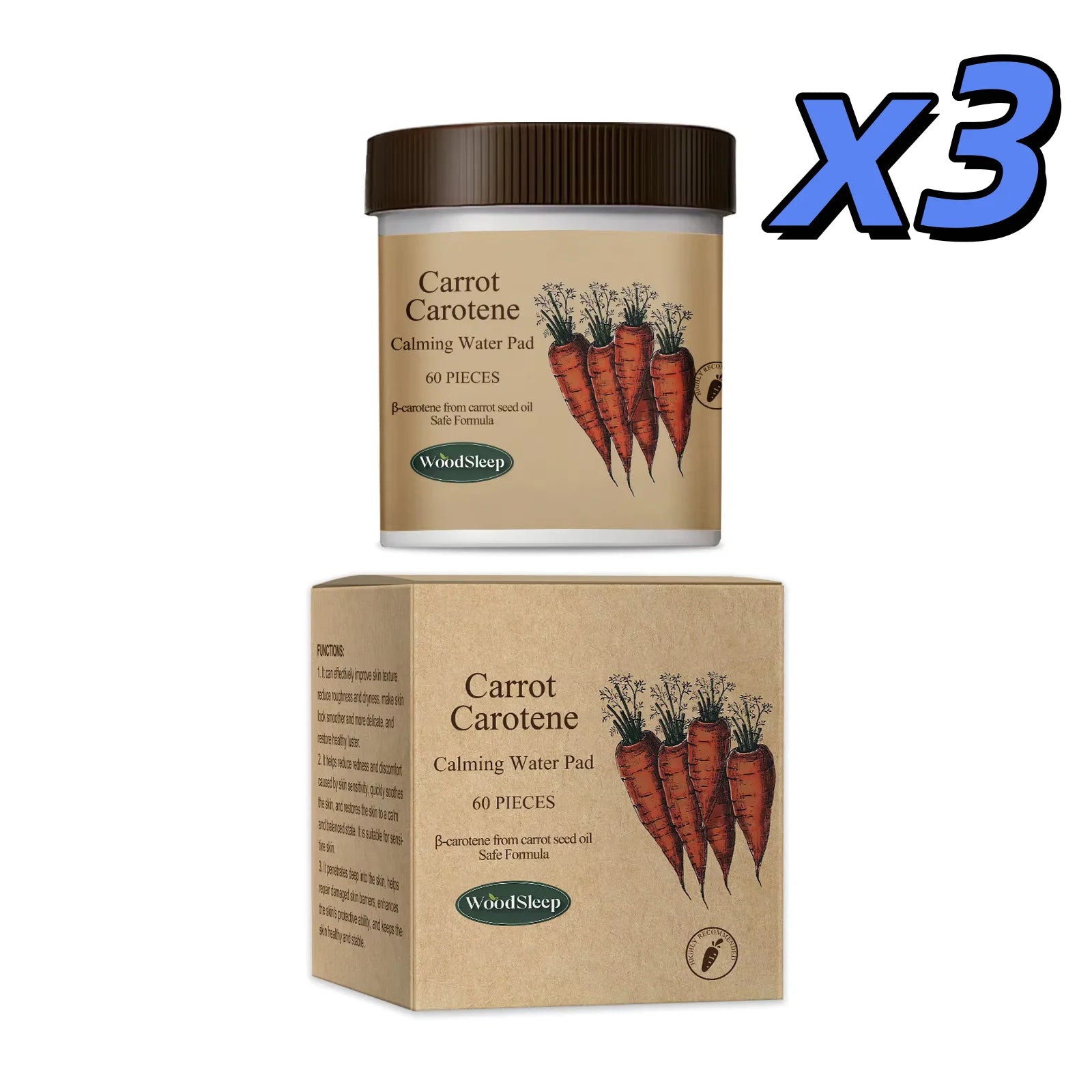 WOODSLEEP Carotenoid Calming Facial Pads 60pc – Hydrating Mask Facial Mask Pads Zpaxo 60PIECES boxed x 3