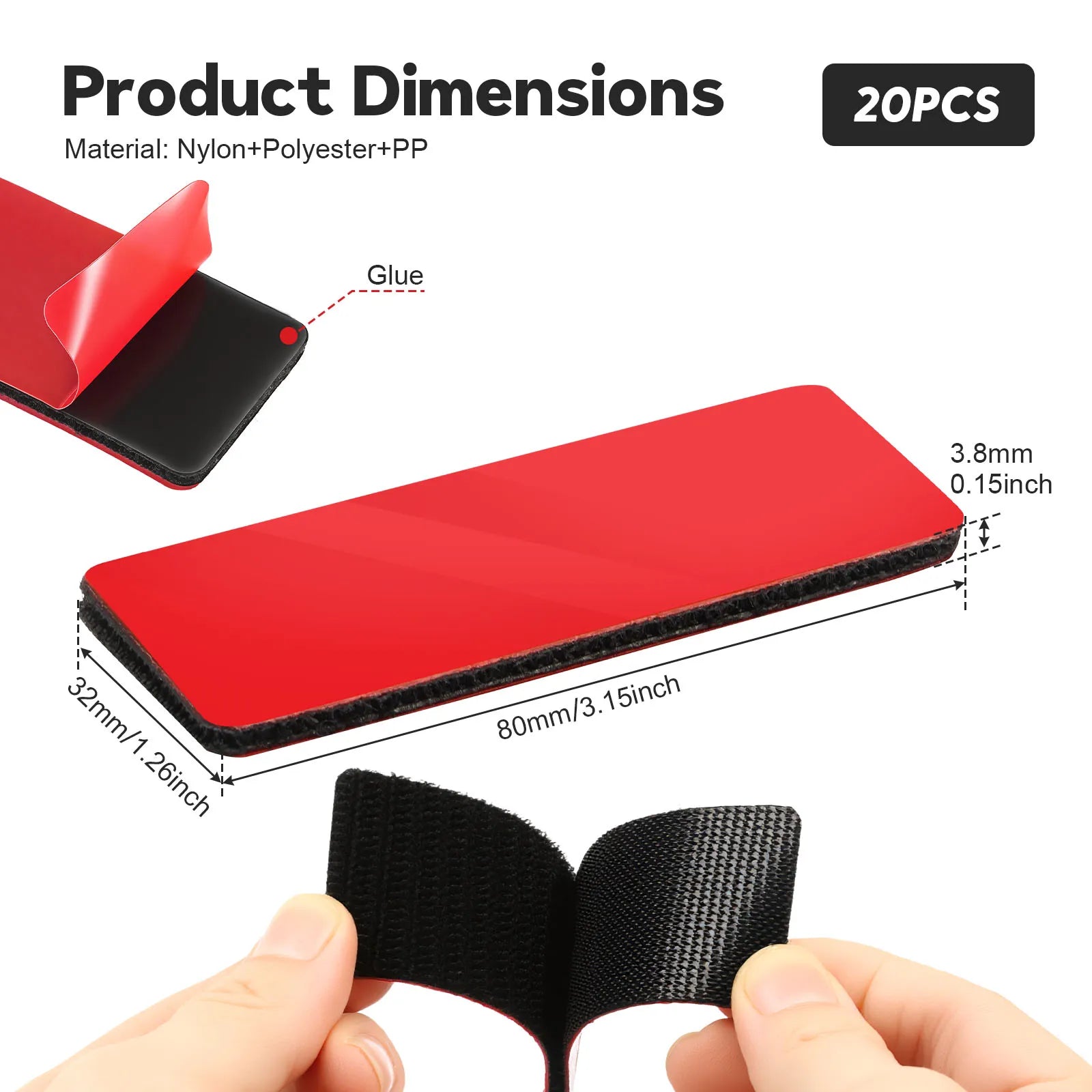 20pcs Heavy Duty Hook and Loop Strips Strong Adhesive Mounting Tape 3.15x1.18 Inch Waterproof Heat Resistant No Drill Fastener Zpaxo 3.15x1.18 Inch 20pcs
