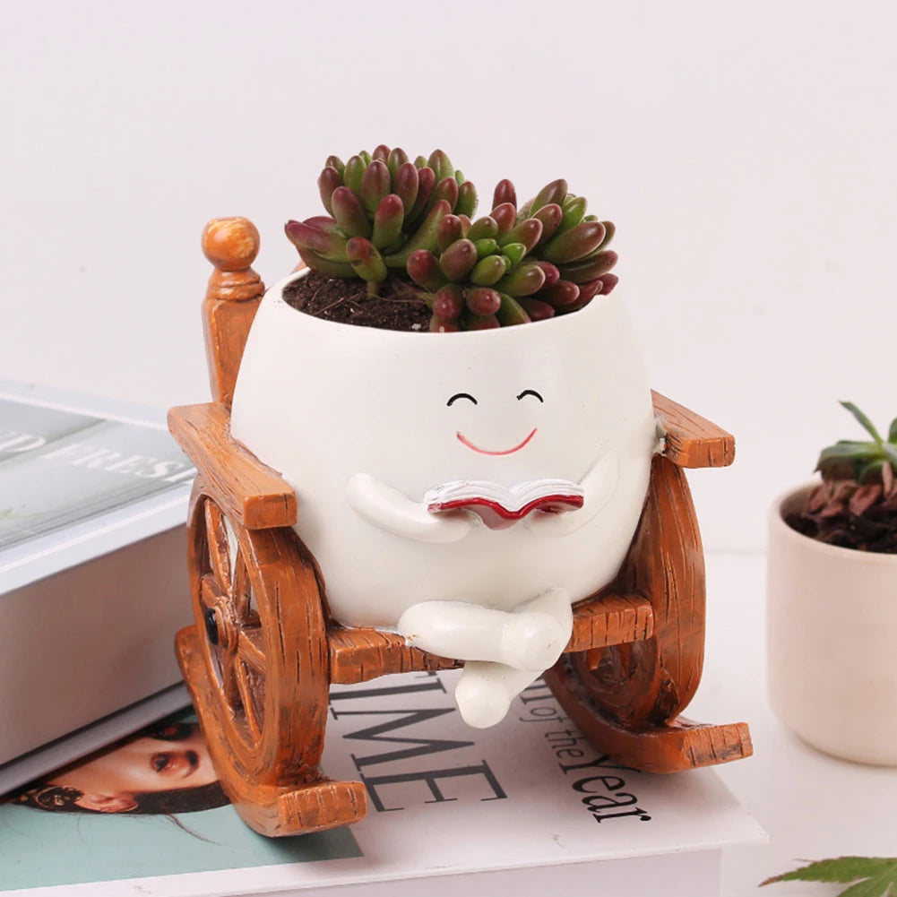 Face Plant Pots Decorative Flower Pot Chair Reading Succulent Smile