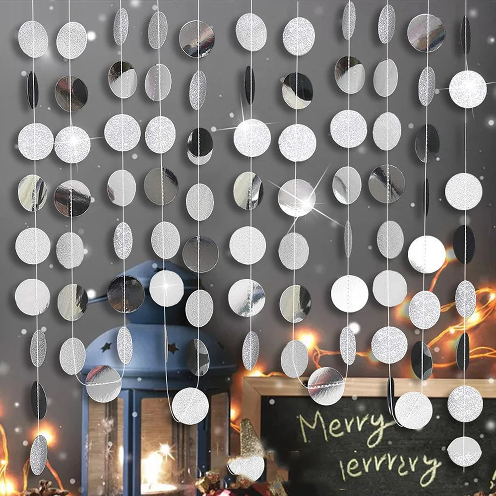 Glitter Silver Circle Dot Garland Banner Streamer Baby Shower Kids