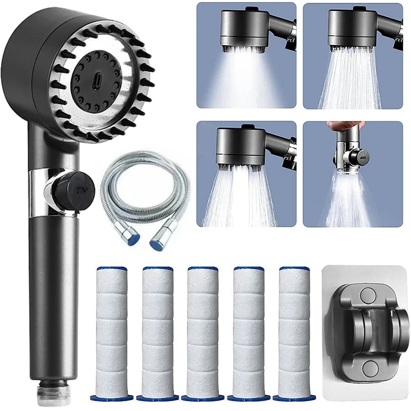 Pressure Massage Showerhead 4 Modes Rainfall Shower Head One-key Stop