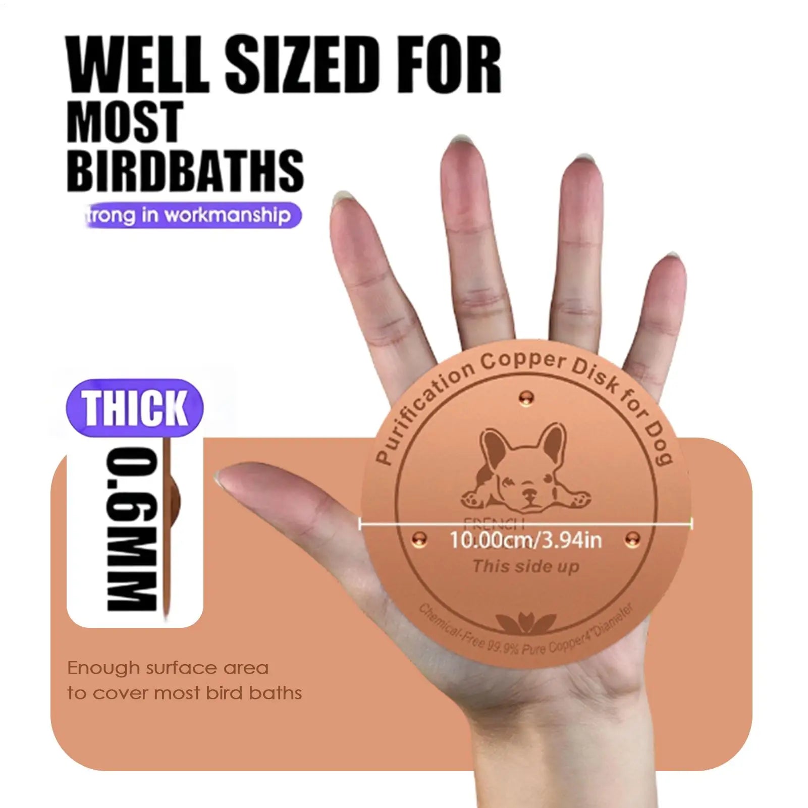 Copper Disk Dog Water Bowl Round Thick Cleaning Dispenser