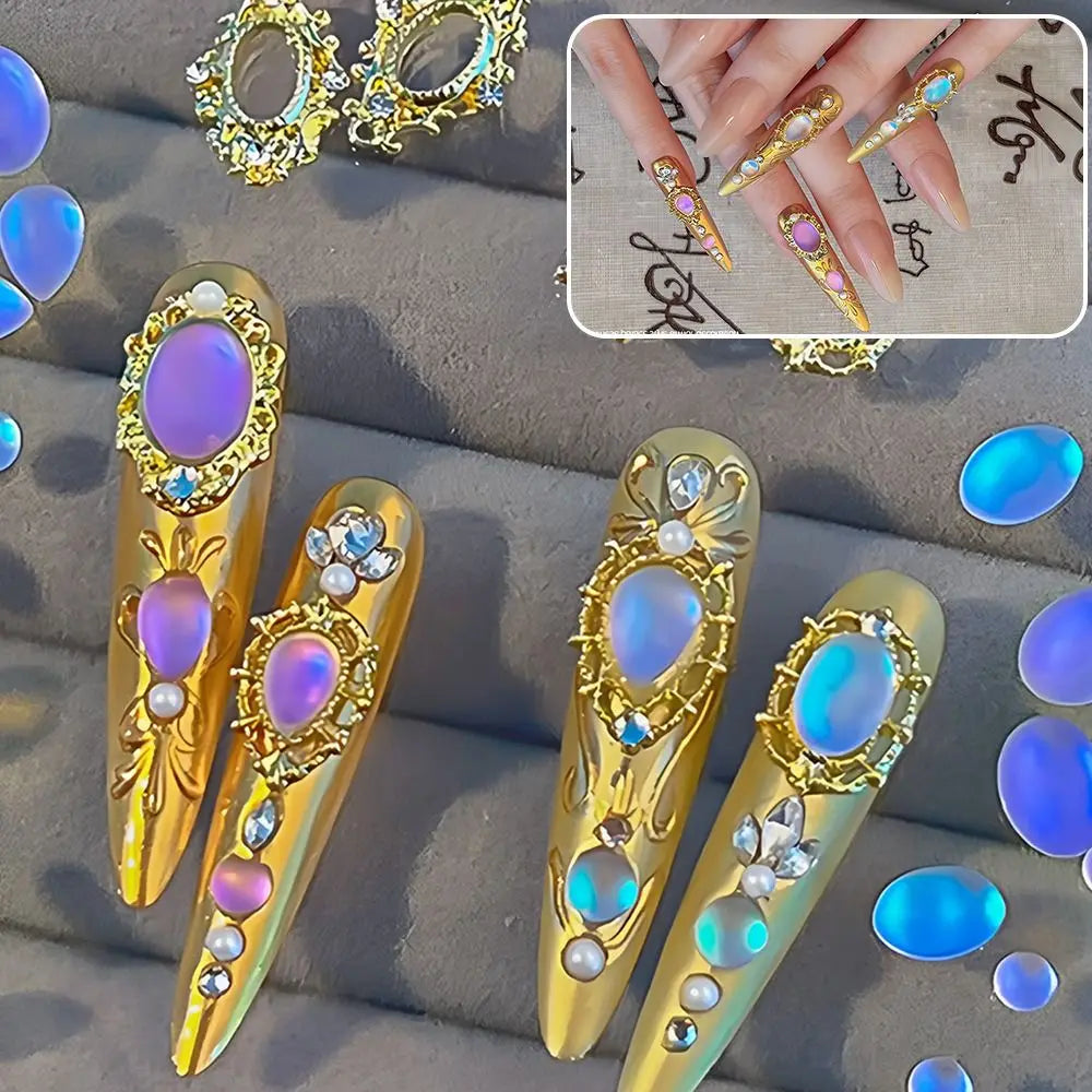 Blue Rhinestone Nail Decorations Teardrop Gems Oval Shape Charms Zpaxo
