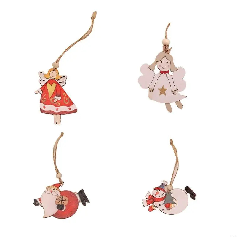 Hand Painted Natural Wooden Christmas Ornaments Hanging Pendant Santa