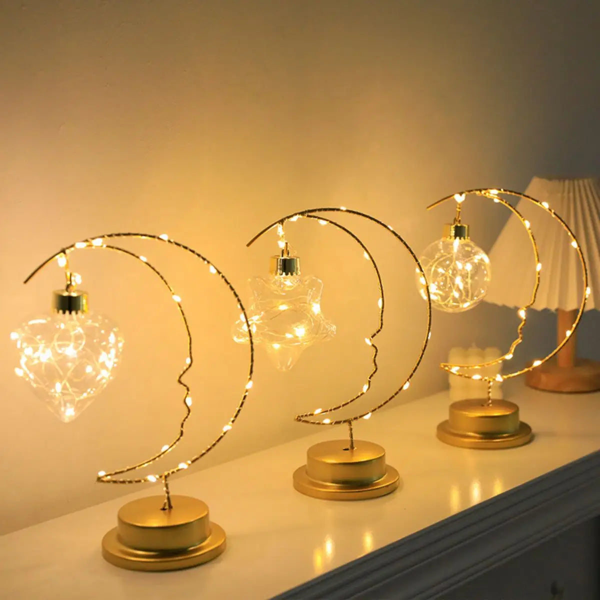 Iron Moon Indoor Ornaments Night Lights LED Lamp Wrought Zpaxo